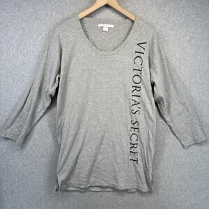 Victoria's Secret Sleep Shirt Top Women Small Gray Cotton Blend 3/4 Sleeve Logo
